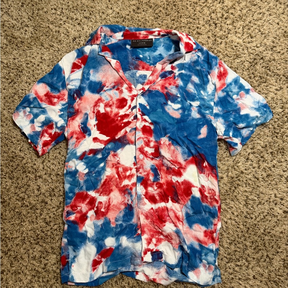 No Boundaries Red & Blue Tie-Dye Button-Down Shirt